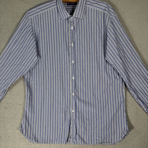 Ralph Lauren Purple Label Dress Shirt Men’s Size 17 Blue White Stripes Italy - Picture 4 of 16